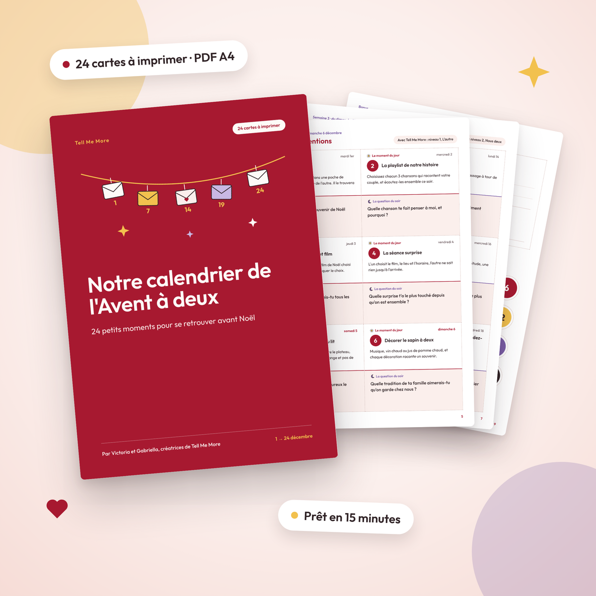 Notre calendrier de l'Avent à deux · 24 cartes à imprimer